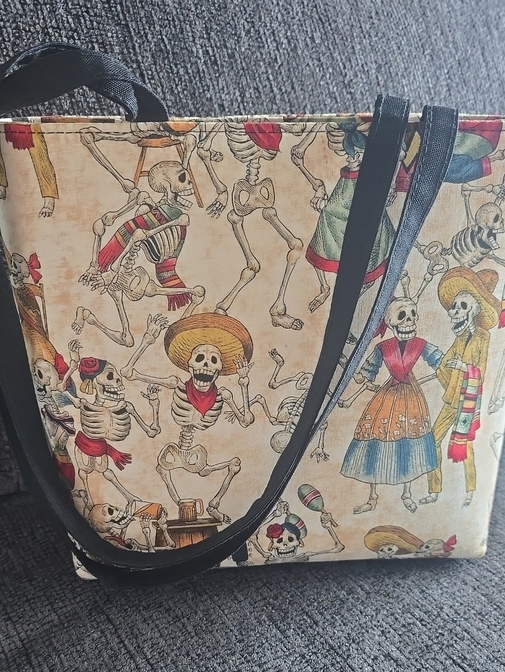 Day of the Dead Skeleton Print Tote Bag in Multicolor
